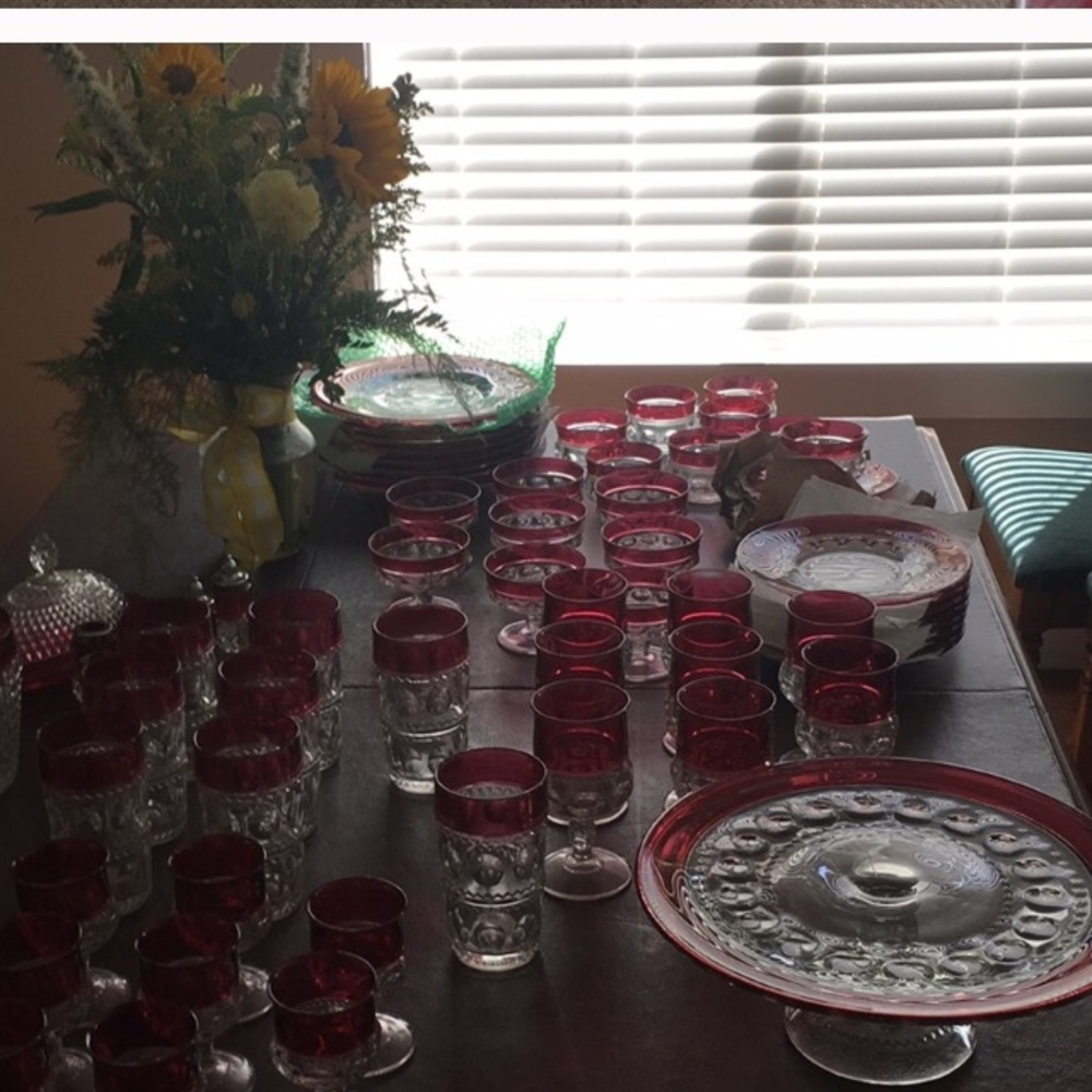 Ruby thumbprint glassware